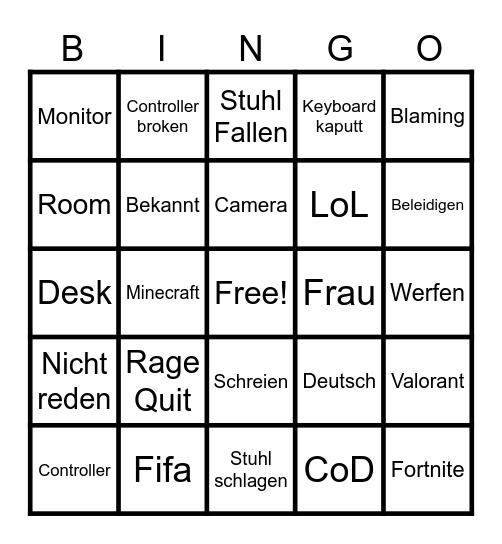 Gamer Rage Bingo Card