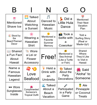 Aloha Office 🌺🌴Bingo Card