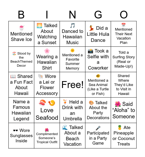 Aloha Office 🌺🌴Bingo Card