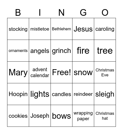 Christmas items Bingo Card