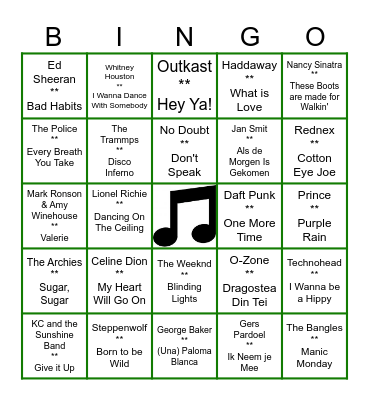 I&C Kerst Muziek Bingo Card