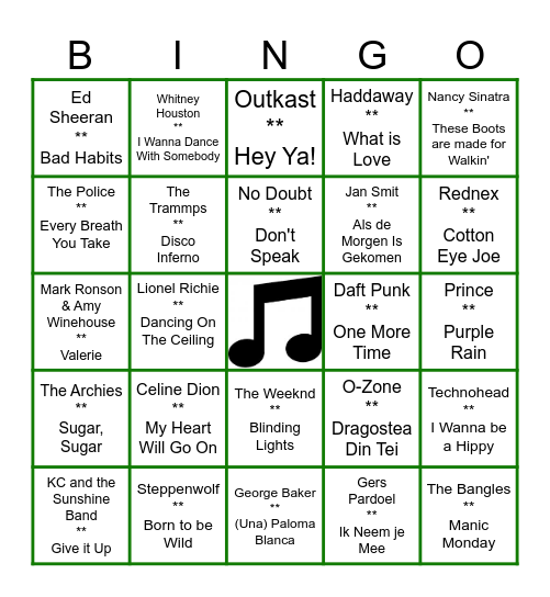 I&C Kerst Muziek Bingo Card