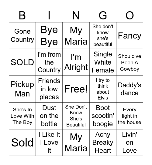 90s Country Music Bingo Card