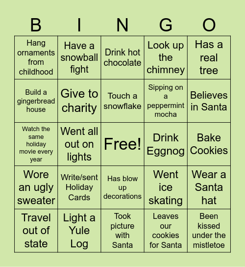 Peer Connect Holiday Bingo Card