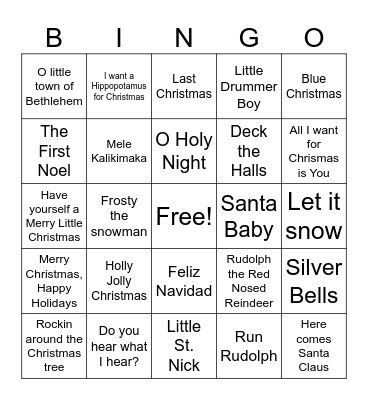 Christmas Song Bingo Card