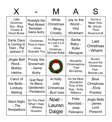 Christmas Song Bingo Card
