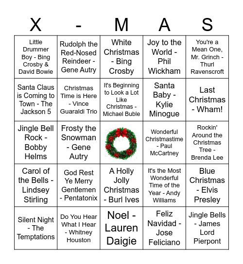 Christmas Song Bingo Card