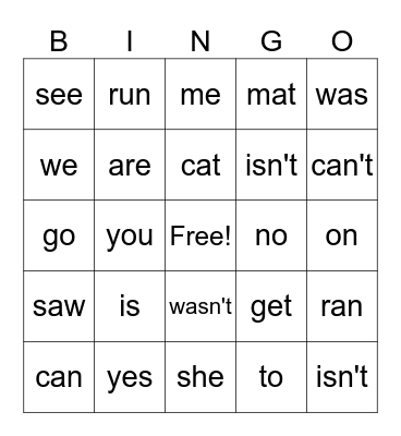 SIGHT Word Bingo Card