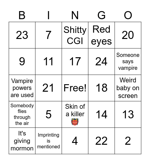 Twilighto Bingo Card