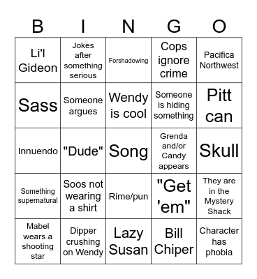 Gravity falls Bingo Card
