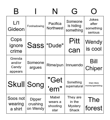 Gravity falls Bingo Card