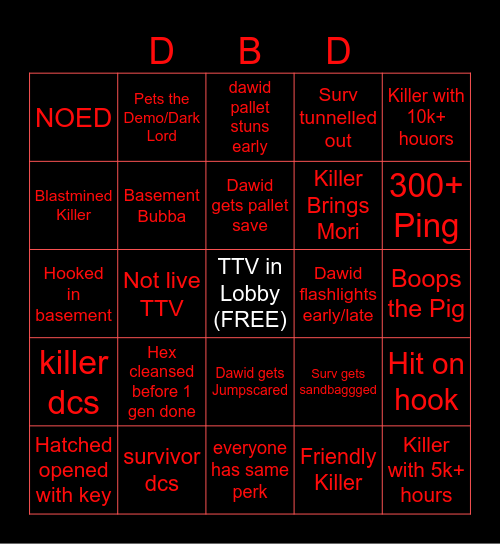 Daddy_Dawid's DBD Bingo Card