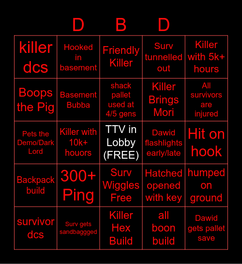 Daddy_Dawid's DBD Bingo Card