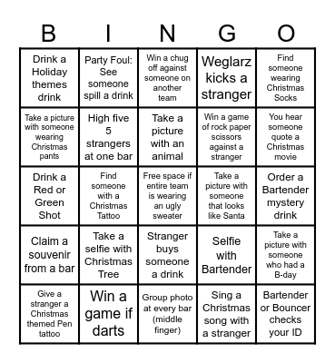 Christmas Bingo Bar Crawl Bingo Card