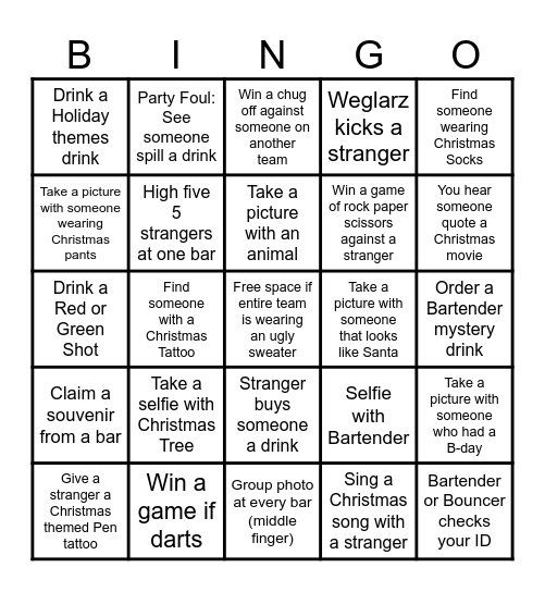 Christmas Bingo Bar Crawl Bingo Card