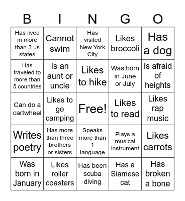 Find Someone Who... Bingo Card