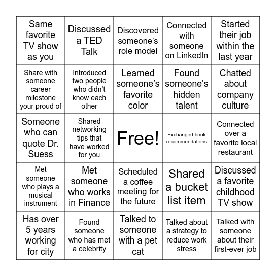 Networking BINGO Card