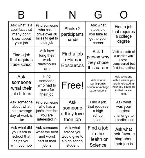 Career Fair BINGO Card