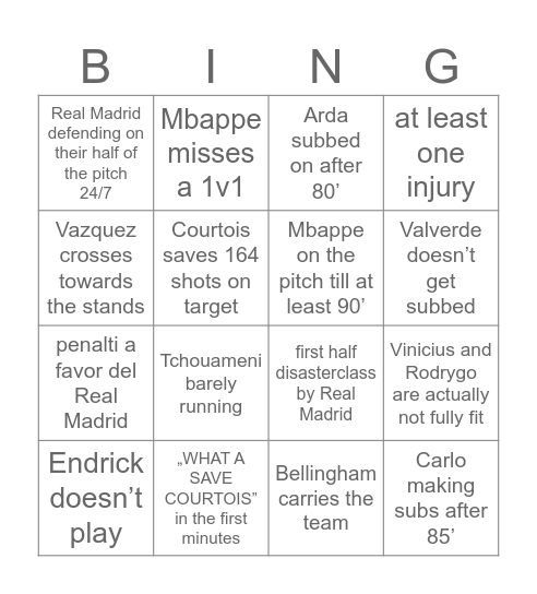ATALANTA - REAL MADRID Bingo Card