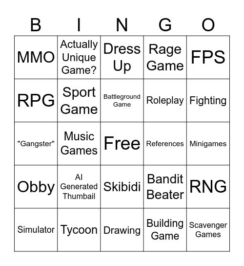 Roblox Thumbnail / Gameplay Binbo Bingo Card