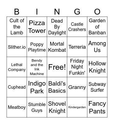Indie Games Bingo Card