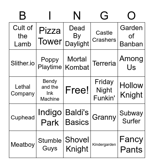 Indie Games Bingo Card