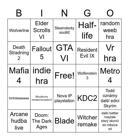 The Game Awards 2024 Bingo Card