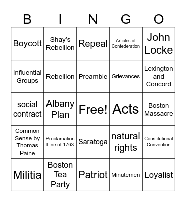 Midterm Review Bingo Card