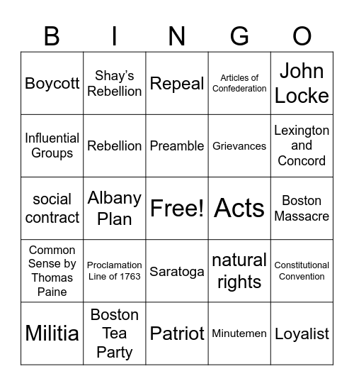 Midterm Review Bingo Card