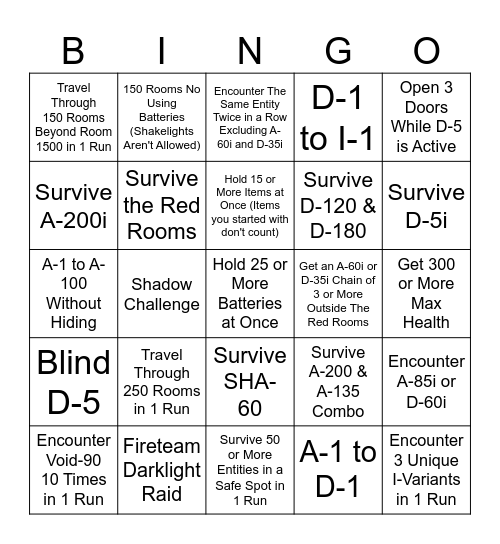 Roblox Rooms Found Footage Bingo Card