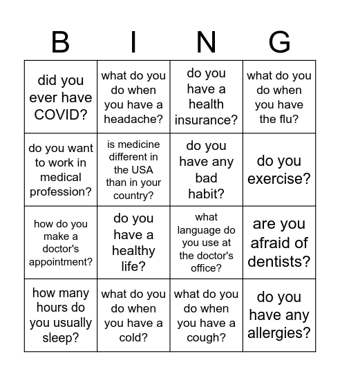 speaking cards Bingo Card