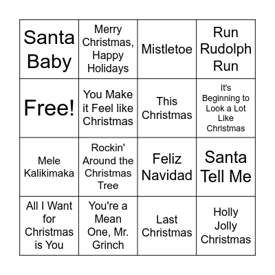 Holiday Music Bingo!!! Bingo Card