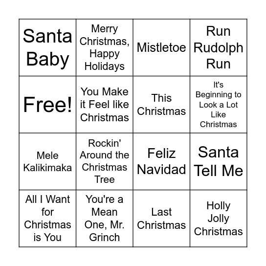 Holiday Music Bingo!!! Bingo Card