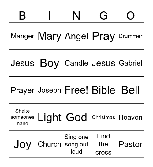 Church Bingo Card