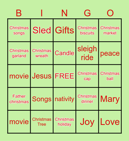 Holiday Fun! Bingo Card