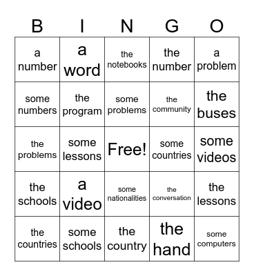 artículos definido e indefinido, singulares y plurales Bingo Card