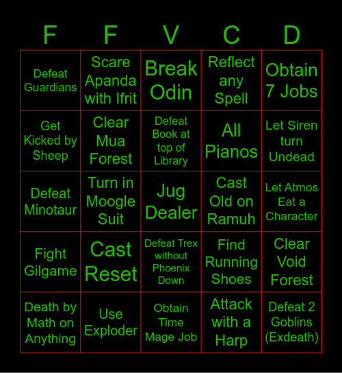FF5 Bingo Card