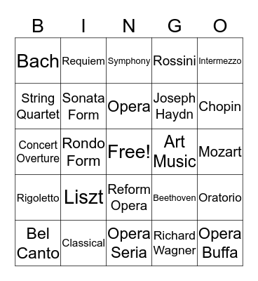 Music History  Bingo Card