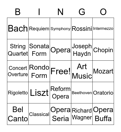 Music History  Bingo Card