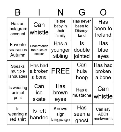 Get to Know You Bingo Card