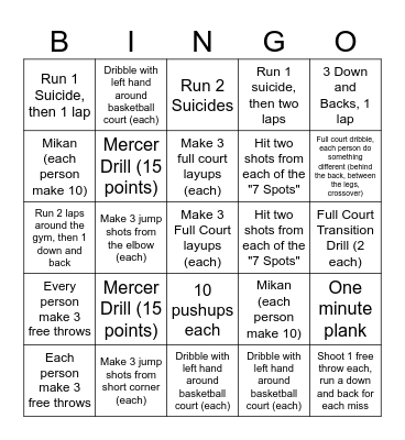 Basketball Bingo Card