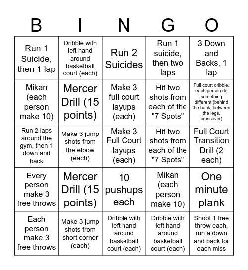 Basketball Bingo Card