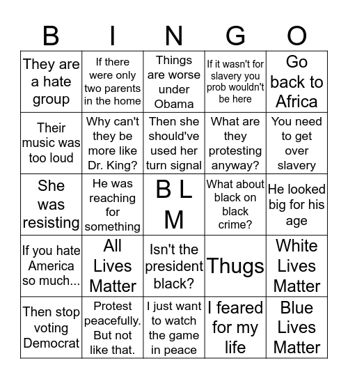 Black Lives Matter Bingo Card