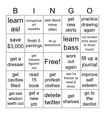 New Years Bingo Card