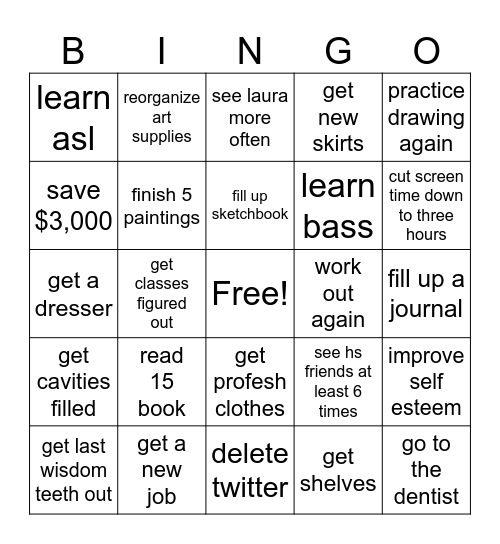 New Years Bingo Card