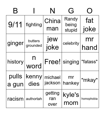 South Park Bingo Card