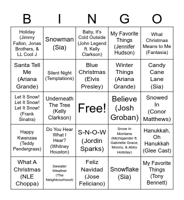 Music Bingo: Holiday Edition Bingo Card