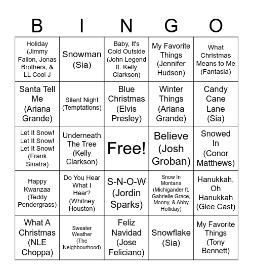 Music Bingo: Holiday Edition Bingo Card