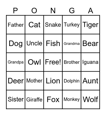 Animals Y Familia Bingo Card
