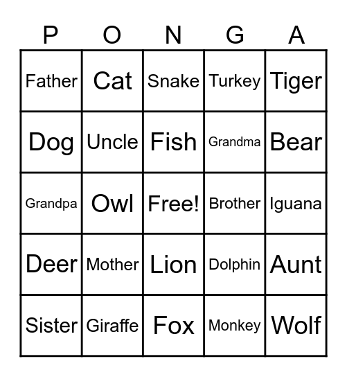 Animals Y Familia Bingo Card